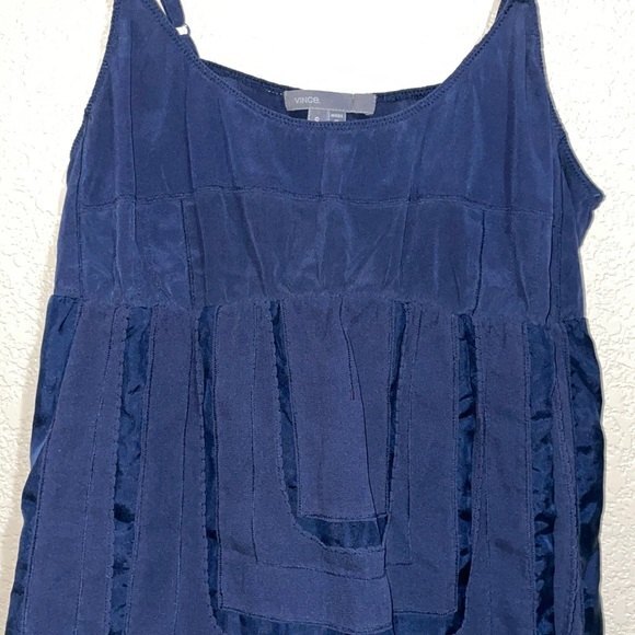 Vince 100% Silk Navy Camisole Tank Mesh Detail With pockets & adjustable straps - Picture 9 of 9